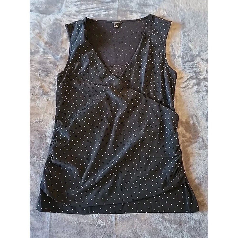 Ann Taylor Womens Top‎ Size Medium Black Polka Dot Crossover Front Sleeveless